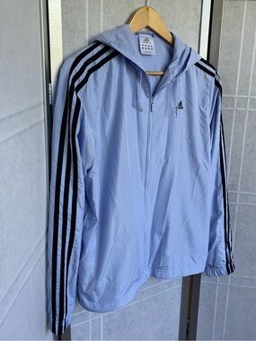 Adidas Track Jacket Lavender Blue Zip Up Athletic Striped Jacket Size M